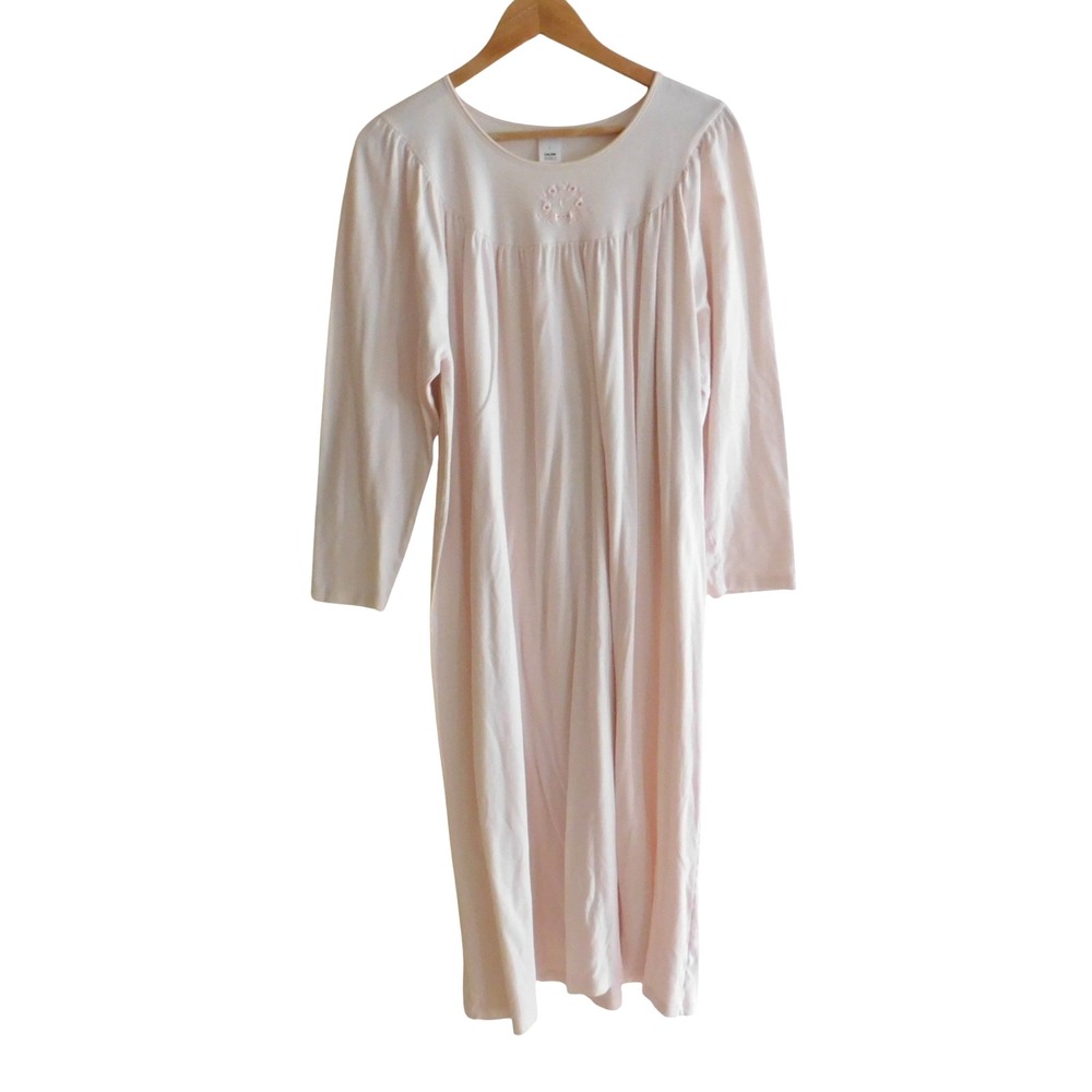 Calida Switzerland Nightgown Long Sleeve 100% Cotton Night Dress Sz Large Pink